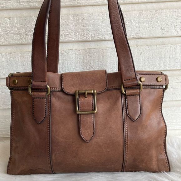 Fossil Handbags - FOSSIL BROWN leather Flap Maddox Ryder Tote Handbag Shoulder bag